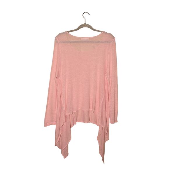 BRYN WALKER $128 Pink Sheer Lightweight Linen Asymmetric Hem Top Large - Picture 2 of 4